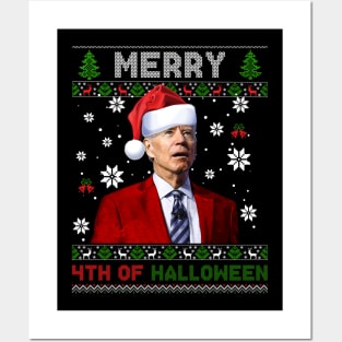 Merry 4th Of Halloween Funny Joe Biden Christmas Ugly Sweater Posters and Art